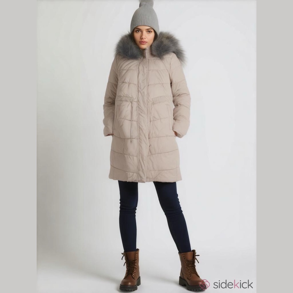 NWT Sun Miss Collection Ladies Faux Fur Trimmed Hooded PufferJacket - Picture 1 of 7